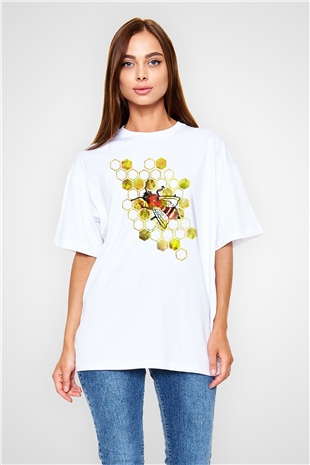 Arıcı Beyaz Oversize Tişört Oversize T-shirt - TişörtFabrikası