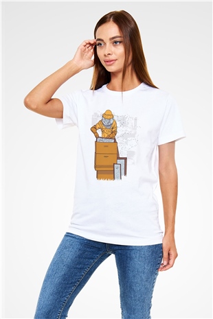 Arıcı Beyaz Unisex Tişört T-Shirt - TişörtFabrikası