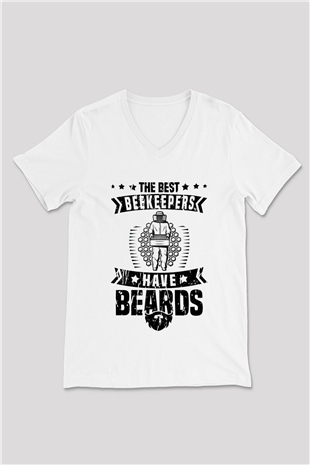 Arıcı Beyaz Unisex V Yaka Tişört