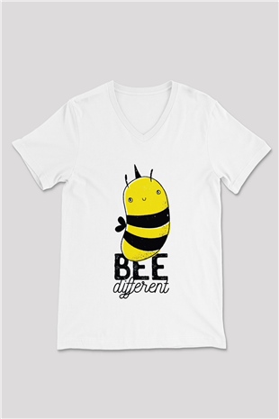Arıcı Beyaz Unisex V Yaka Tişört
