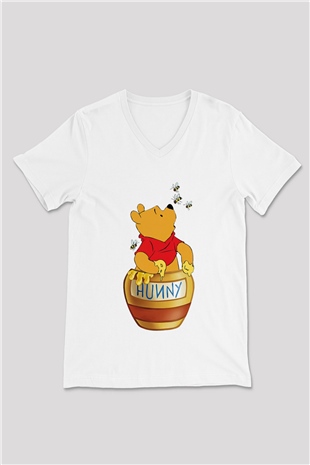 Arıcı Beyaz Unisex V Yaka Tişört T-Shirt