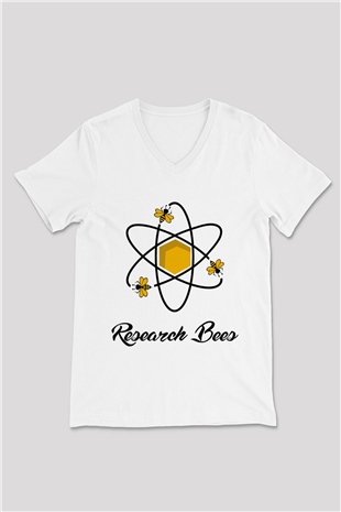 Arıcı Beyaz Unisex V Yaka Tişört T-Shirt