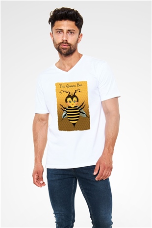 Arıcı Beyaz Unisex V Yaka Tişört T-Shirt