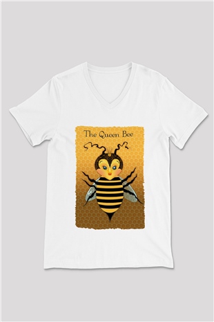 Arıcı Beyaz Unisex V Yaka Tişört T-Shirt