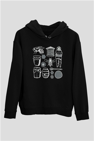 Arıcı Siyah Unisex Kapşonlu Sweatshirt