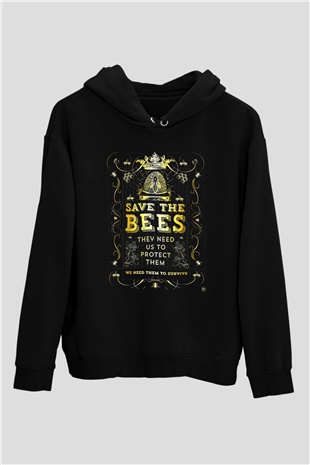 Arıcı Siyah Unisex Kapşonlu Sweatshirt