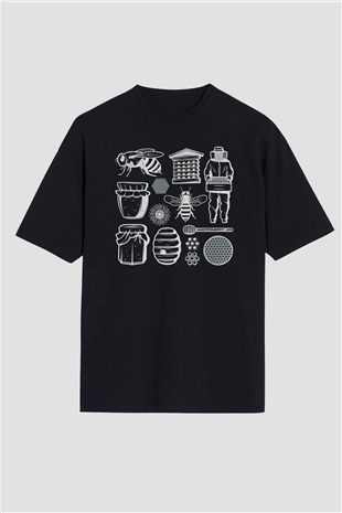 Arıcı Siyah Unisex Oversize Tişört T-Shirt