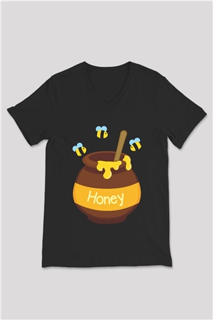 Arıcı Siyah Unisex V Yaka Tişört T-Shirt