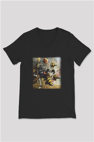 Arıcı Siyah Unisex V Yaka Tişört T-Shirt
