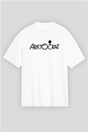 Aristocrats Baskılı Beyaz Unisex Oversize Tişört - Tshirt