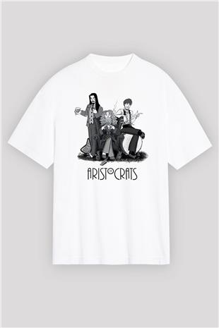 Aristocrats Baskılı Beyaz Unisex Oversize Tişört - Tshirt