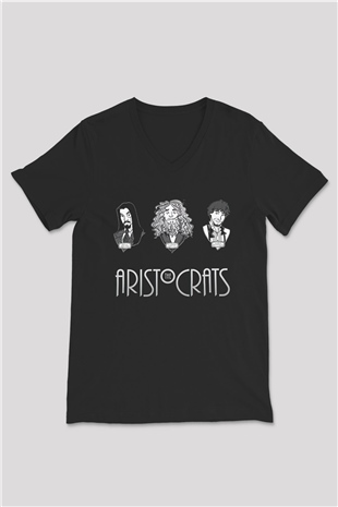 Aristocrats Baskılı Unisex Siyah V Yaka Tişört - Tshirt