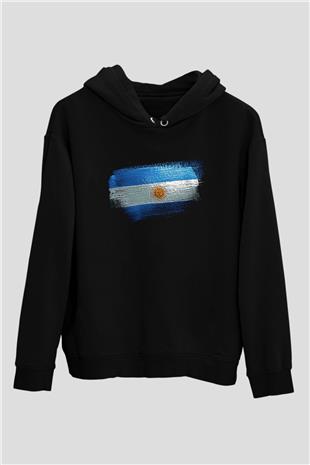 Arjantin - Argentina Bayrağı Baskılı Unisex Siyah Hoodie