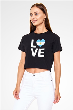 Arjantin Siyah  Crop Top Tişört
