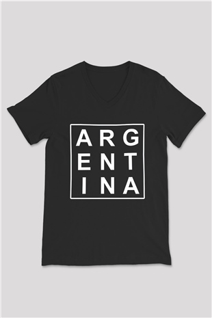 Arjantin Siyah Unisex V Yaka Tişört