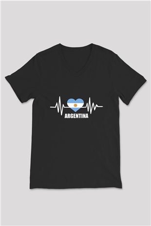 Arjantin Siyah Unisex V Yaka Tişört