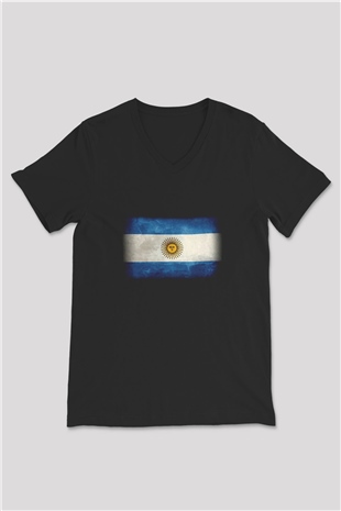 Arjantin Siyah Unisex V Yaka Tişört T-Shirt
