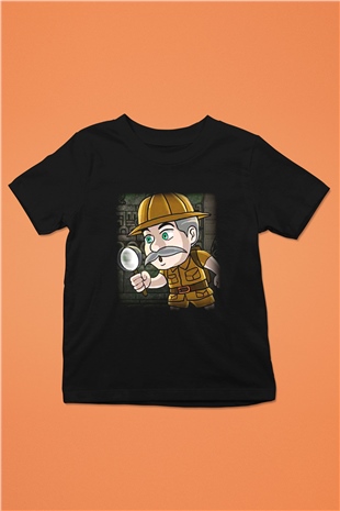 Arkeolog Baskılı Siyah Unisex Çocuk Tişört