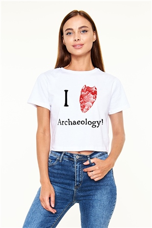 Arkeolog Beyaz Croptop Tişört