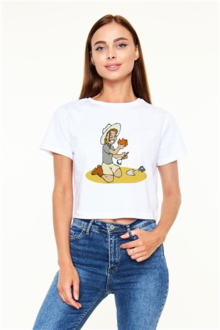 Arkeolog Beyaz Croptop Tişört