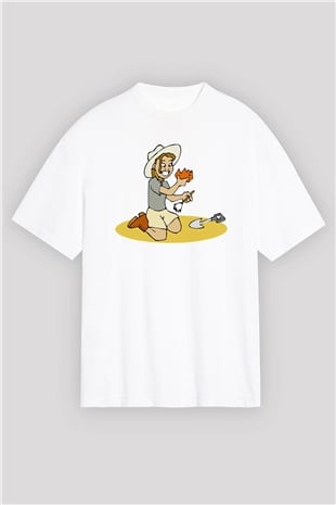 Arkeolog Beyaz Unisex Oversize Tişört T-Shirt