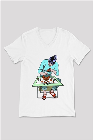 Arkeolog Beyaz Unisex V Yaka Tişört T-Shirt