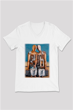 Arkeolog Beyaz Unisex V Yaka Tişört T-Shirt