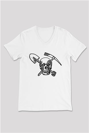 Arkeolog Beyaz Unisex V Yaka Tişört T-Shirt