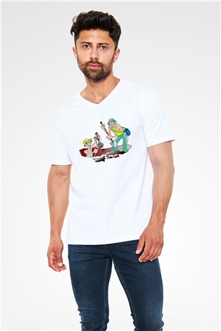 Arkeolog Beyaz Unisex V Yaka Tişört T-Shirt