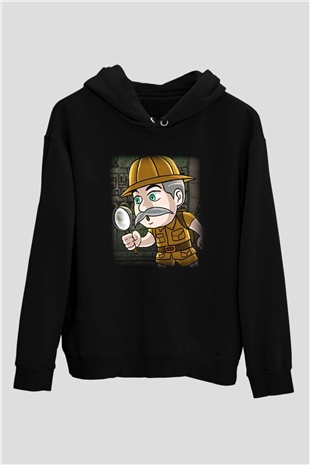 Arkeolog Siyah Unisex Kapşonlu Sweatshirt
