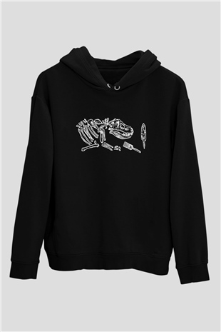 Arkeoloji Baskılı Unisex Siyah Hoodie