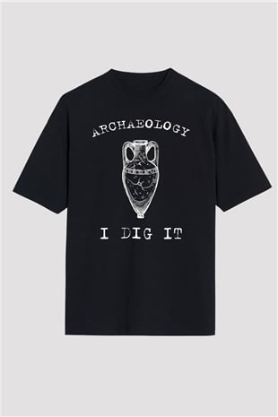 Arkeoloji Ben Kazdım Baskılı Unisex Siyah Oversize Tişört