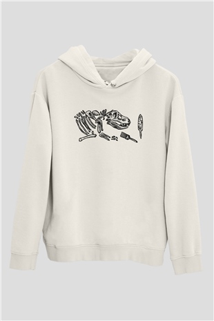 Arkeoloji Dinazor Baskılı Unisex Beyaz Hoodie
