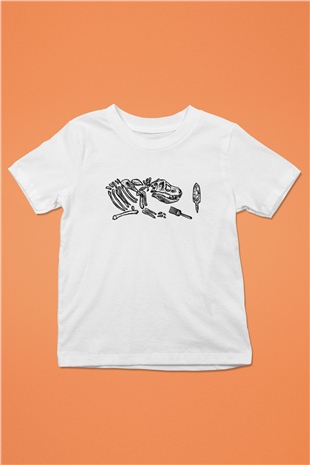 Arkeoloji Dinazor Baskılı Unisex Beyaz Çocuk Tişört