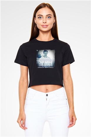 Armin Van Buuren Baskılı Crop Top Siyah Kadın Tişört