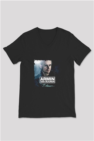 Armin Van Buuren Baskılı Unisex Siyah V Yaka Tişört