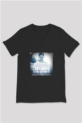 Armin Van Buuren Baskılı Unisex Siyah V Yaka Tişört