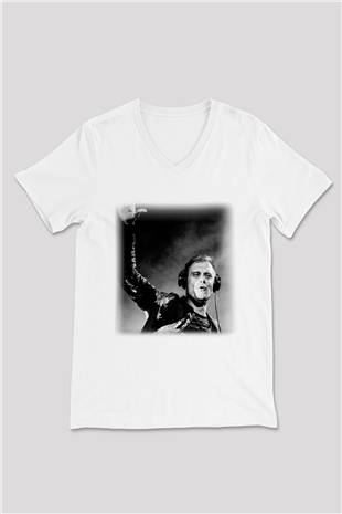 Armin Van Buuren Beyaz Unisex V Yaka Tişört T-Shirt