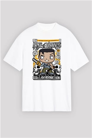 Army Of Darkness Baskılı Unisex Beyaz Oversize Tişört