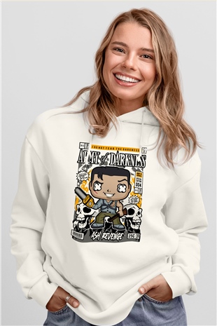 Army Of Darkness Baskılı Unisex Beyaz Hoodie