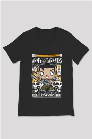 Army Of Darkness Baskılı Unisex Siyah V Yaka Tişört