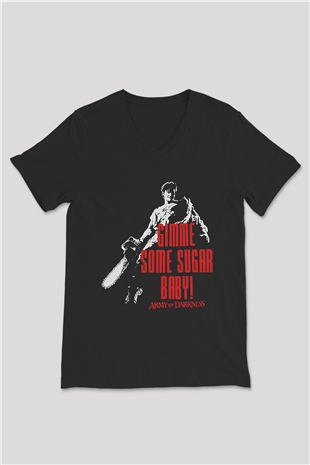 Army of Darkness Siyah Unisex  V Yaka Tişört