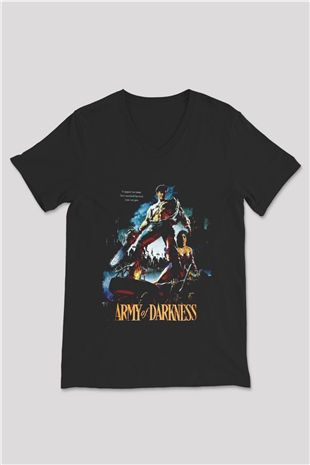 Army of Darkness Siyah Unisex  V Yaka Tişört