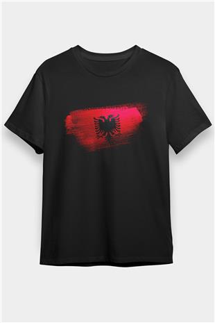 Arnavutluk - Albania Bayrağı Baskılı Unisex Siyah Tişört