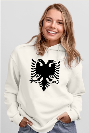 Arnavutluk Beyaz Unisex Kapşonlu Sweatshirt