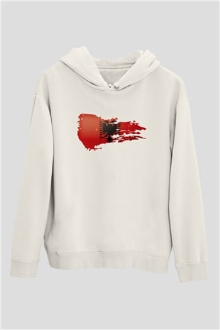 Arnavutluk Beyaz Unisex Kapşonlu Sweatshirt