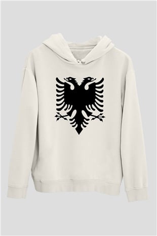 Arnavutluk Beyaz Unisex Kapşonlu Sweatshirt