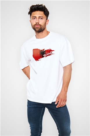 Arnavutluk Beyaz Unisex Oversize Tişört T-Shirt