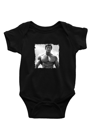 Arnold Schwarzenegger Baskılı Unisex Siyah Bebek Body - Zıbın