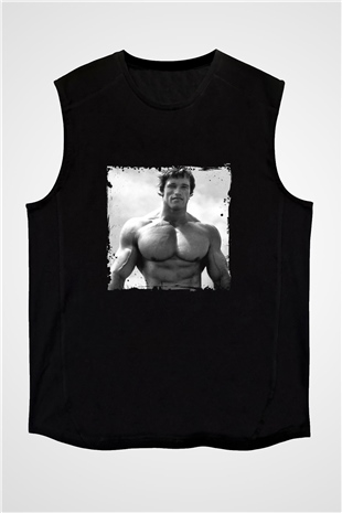 Arnold Schwarzenegger Baskılı Unisex Siyah Kolsuz Tişört